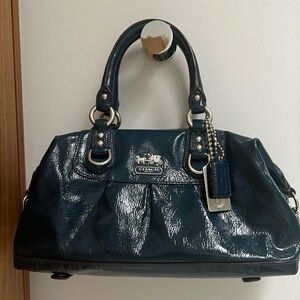 Navy Blue Patent Leather Coach Bag